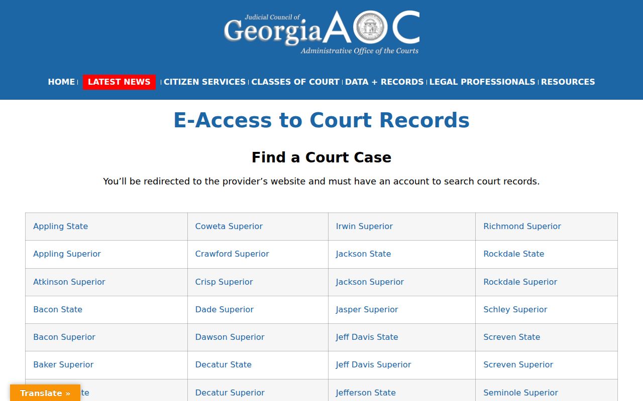 Turner County case search Georgia E-Access listing