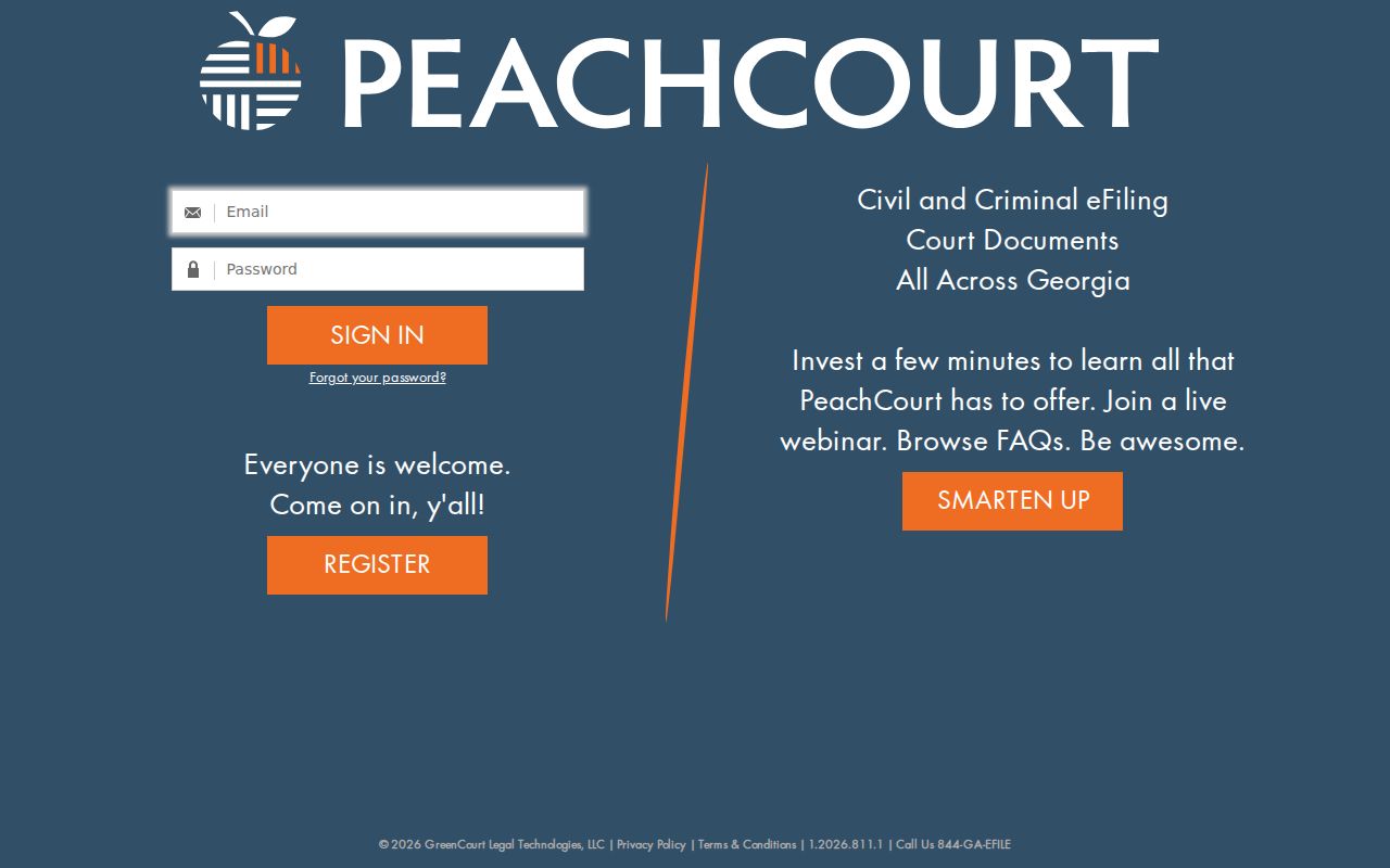 Turner County case search PeachCourt login screen