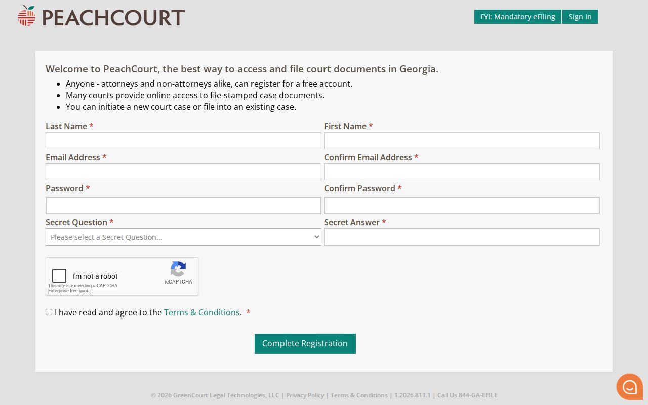 Turner County case search PeachCourt registration fields