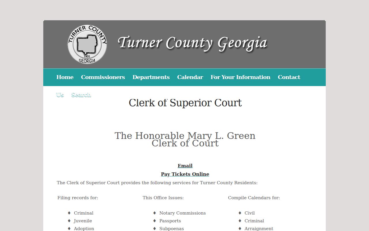 Turner County civil docket Clerk services and access notice