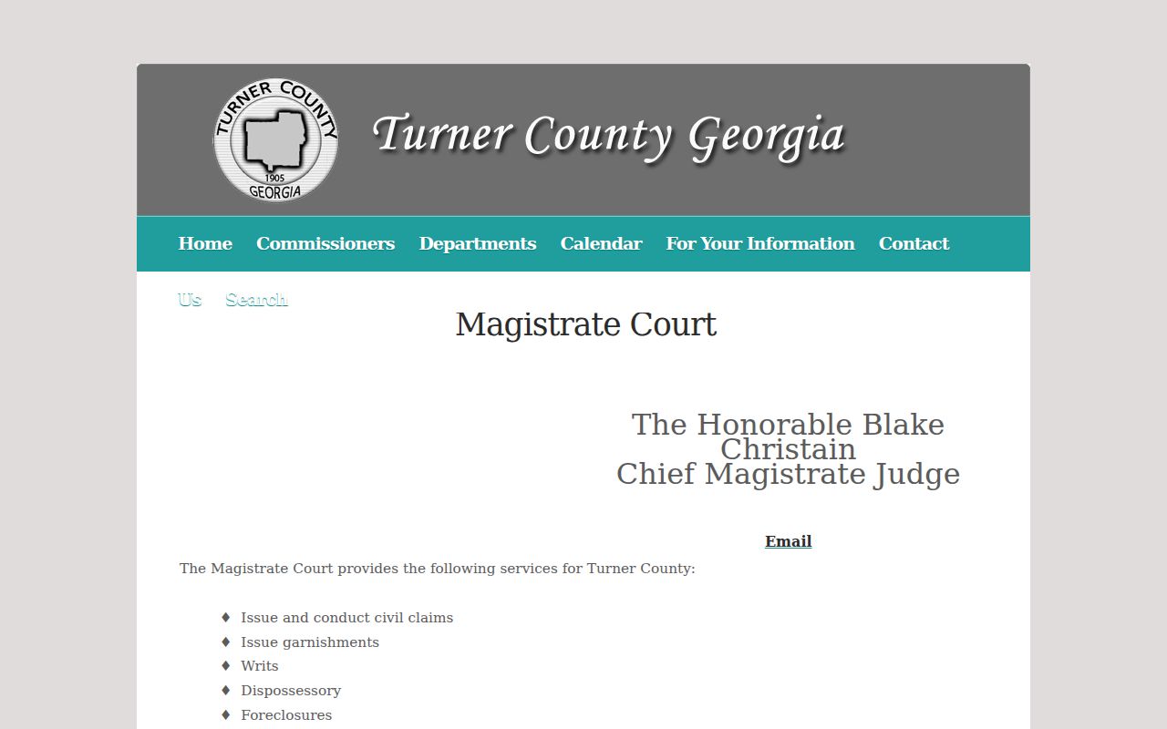 Turner County civil docket Magistrate Court case categories