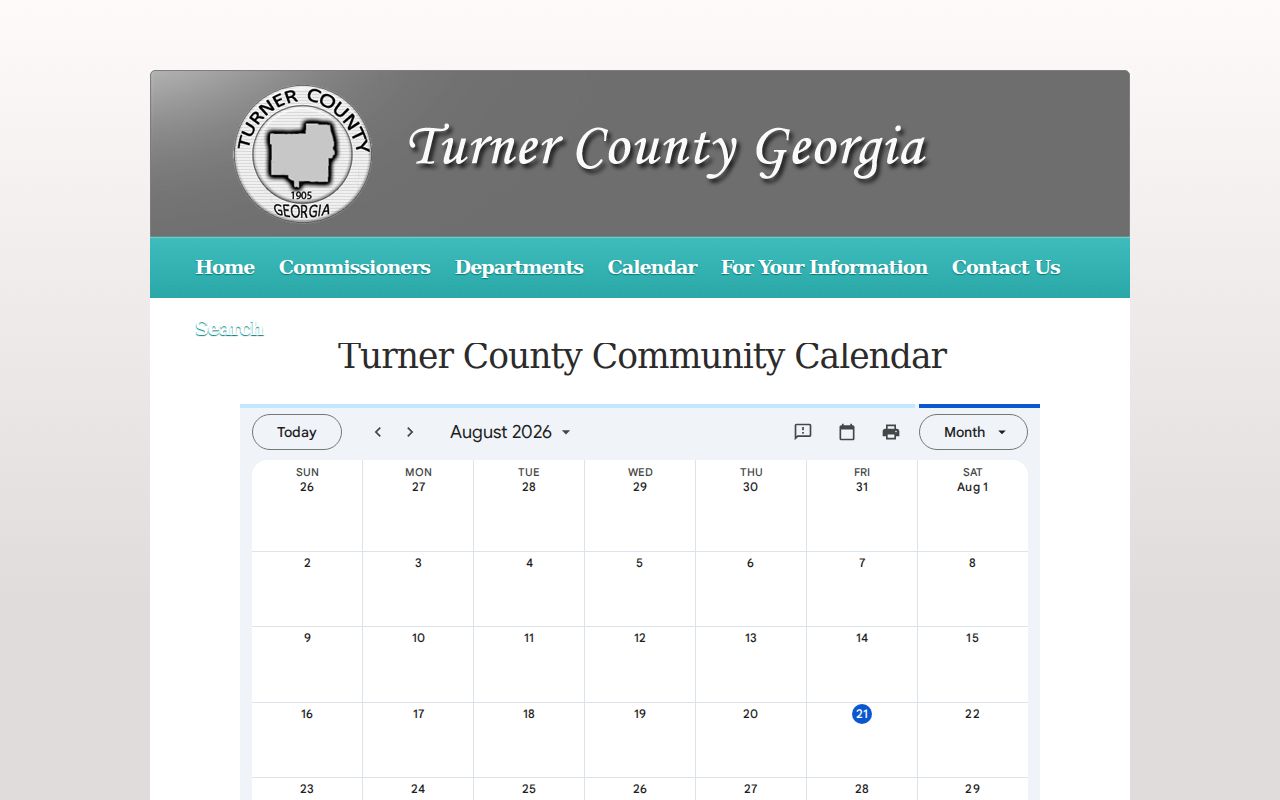 Turner County general calendar distinct from court calendar
