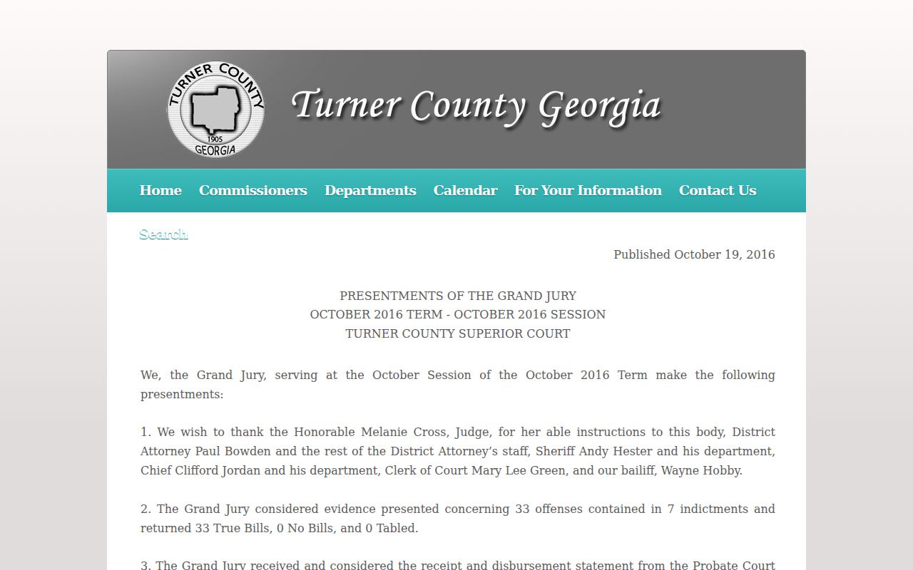 Turner County criminal docket historic grand jury aggregate notice
