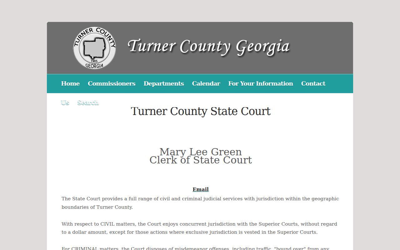 Turner County criminal docket State Court jurisdiction page