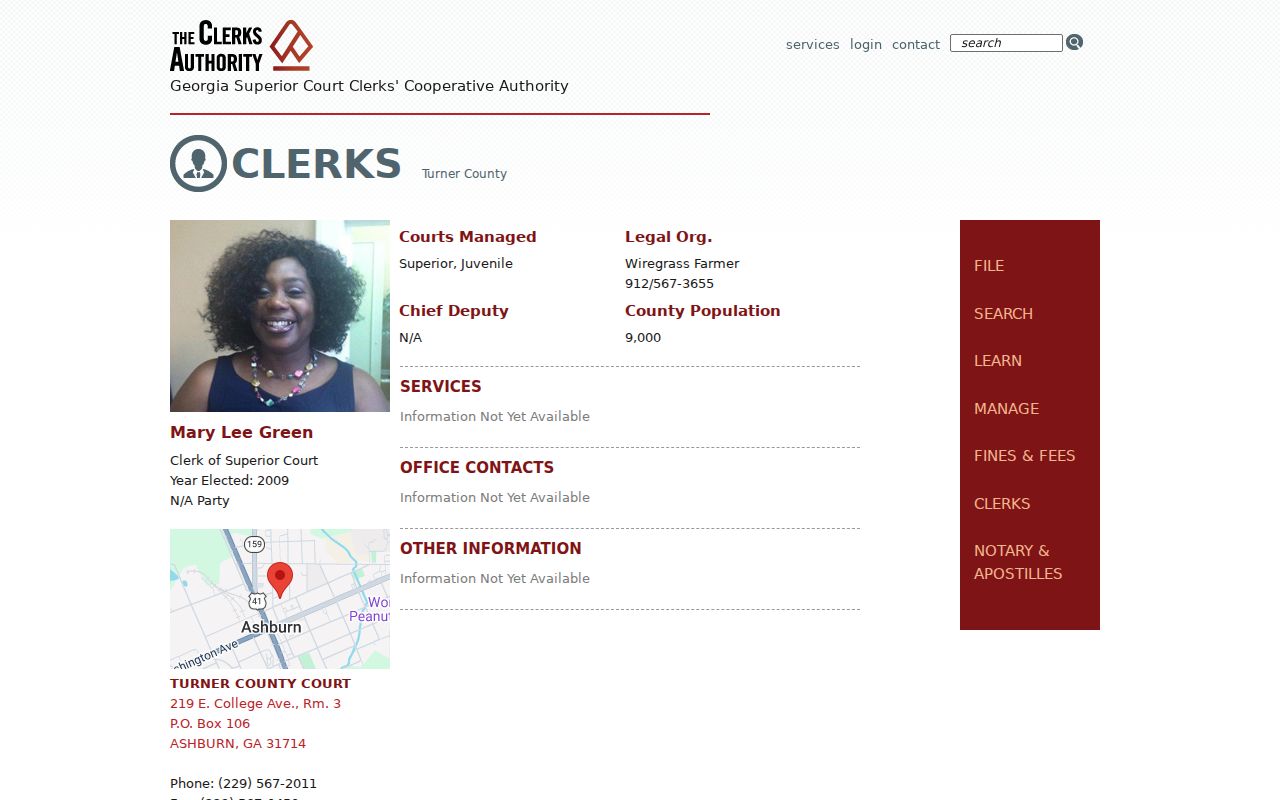 Turner County court docket clerk directory entry